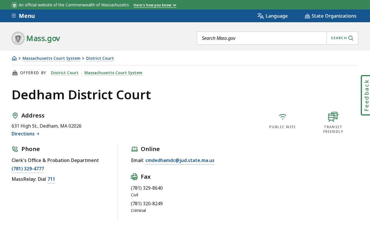 Dedham resident lookup at Dedham District Court