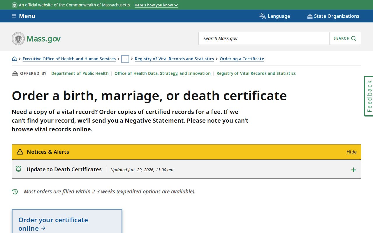 Dedham resident lookup through Massachusetts vital records ordering